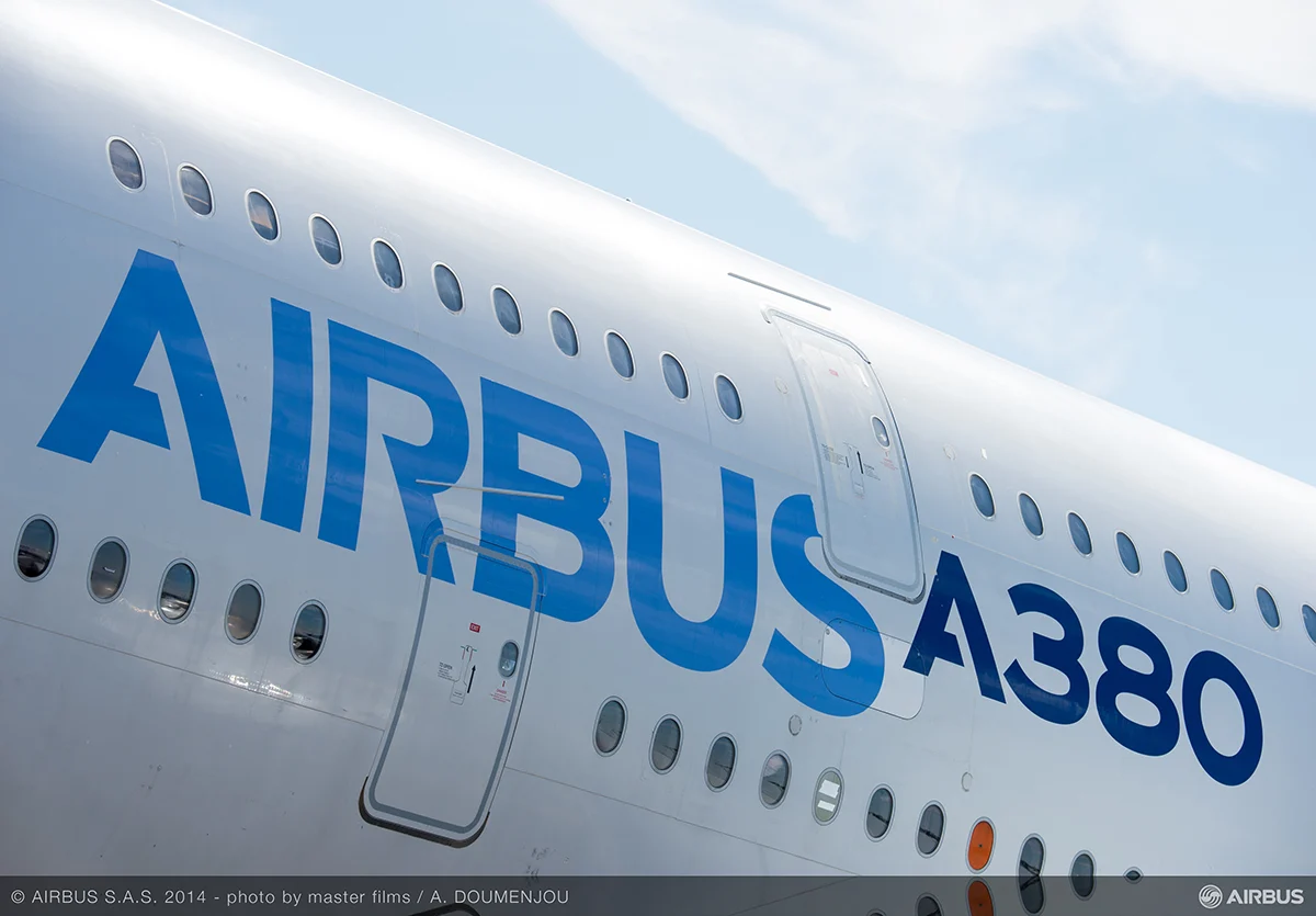 Detale Airbusa A380 podczas airshow w Farnborough w 2014 roku