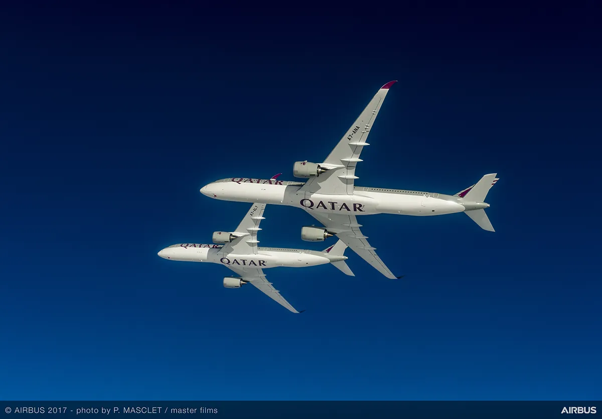 Linie Qatar Airways zamówiły 37 A350-1000 – z których pierwszy został dostarczony 20 lutego 2018 r. – wraz z 39 wersjami A350-900 o krótszym kadłubie Linie Qatar Airways zamówiły 37 A350-1000 - z których pierwszy został dostarczony 20 lutego 2018 r. - wraz z 39 wersjami A350-900 o krótszym kadłubie