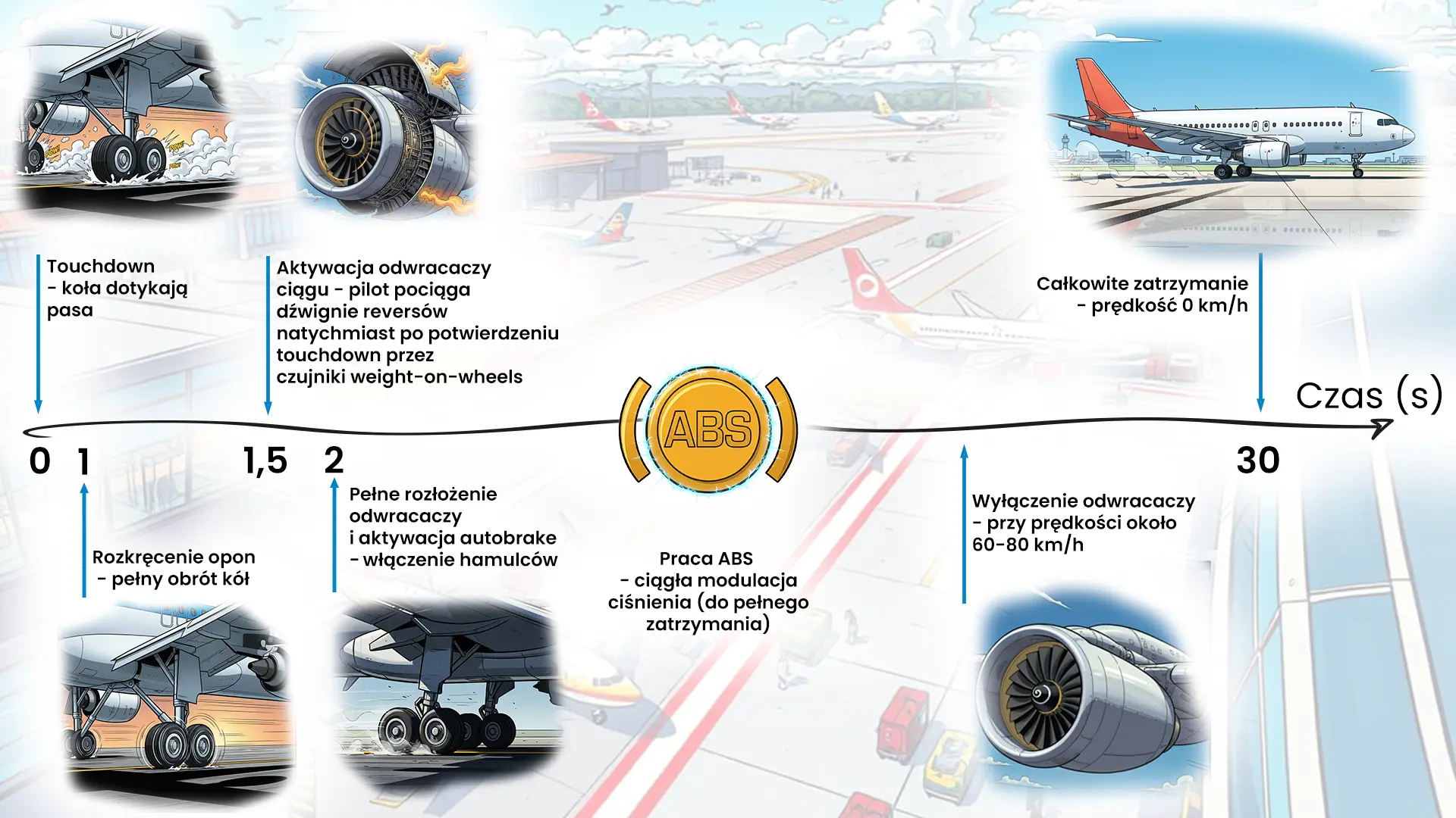 Tak mniej więcej wygląda proces zatrzymaia samolotu po wylądowaniu